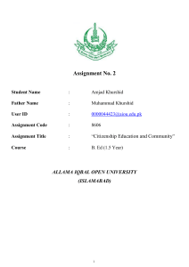 Citizenship Education & Community Assignment