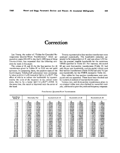 Table of Cascaded Homogeneous Quarter-Wave Transformers Leo Young Correction