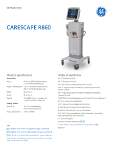 GE CARESCAPE R860 Ventilator Specs