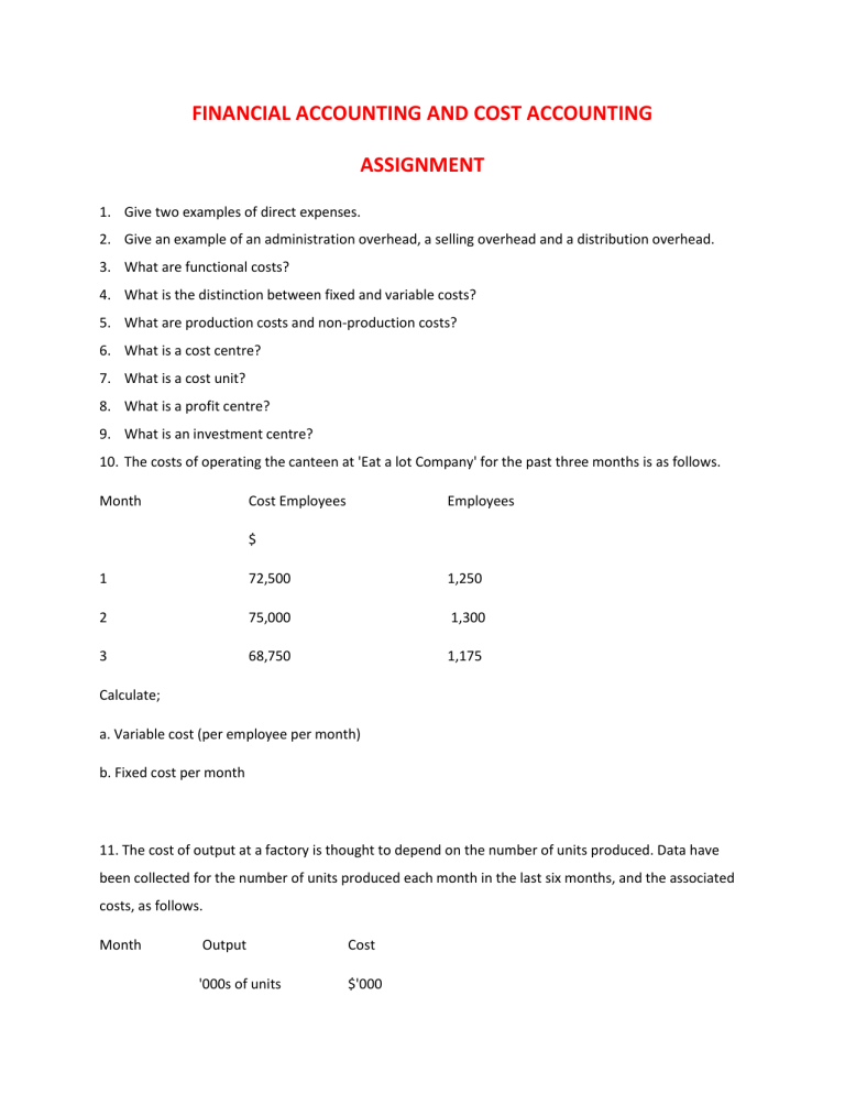 accounting assignment 1st week