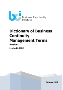 Business Continuity Management Dictionary