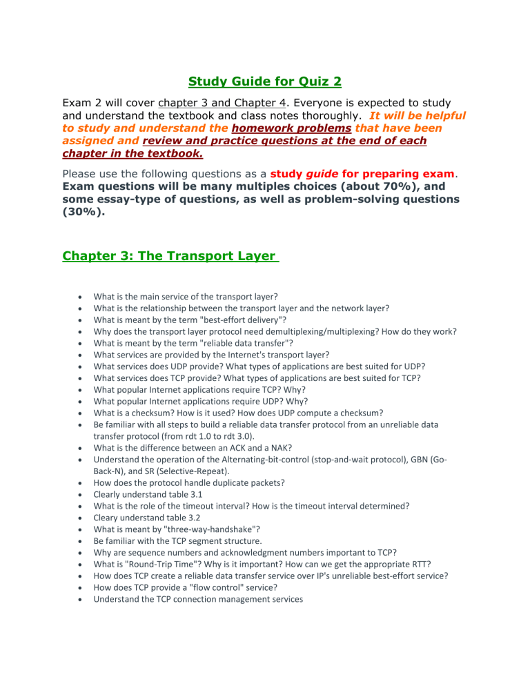 Computer Network Study Guide Exam 2 Computer Network Study Guide Exam 2