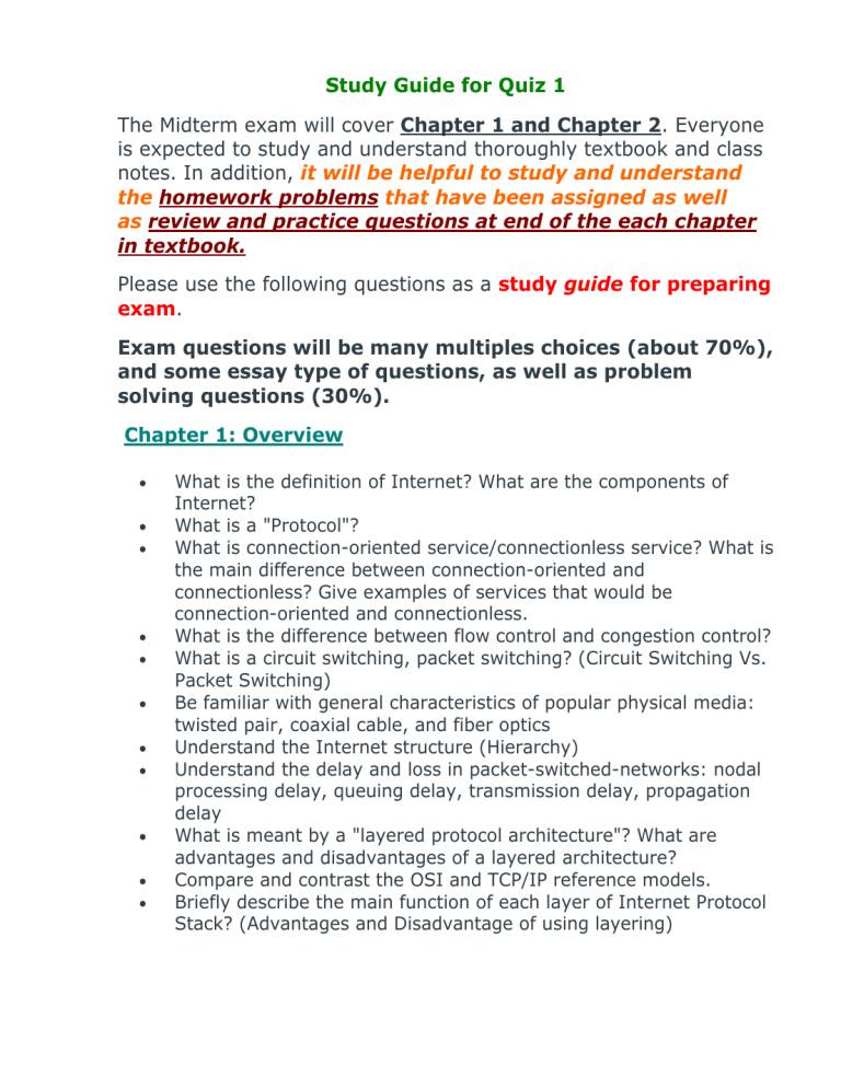 Computer Network Study Guide Exam 1 Computer Network Study Guide Exam 1