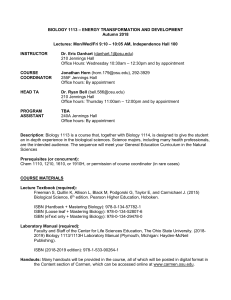 Biology 1113 Course Syllabus: Energy Transformation & Development