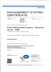 Ezz Steel Alexandria ISO 9001