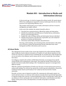 Week 001-Module Introduction to Media and Information Literacy