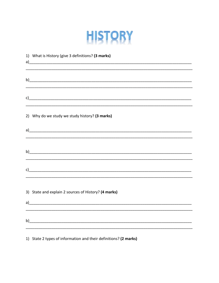 history research worksheet