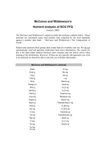SCG FFQ McCance and Widdowson nutrient output