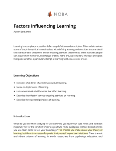 1 - Factors Influencing Learning-PSYCH101