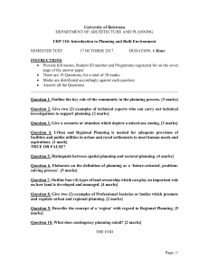 URP 110 Semester Test: Planning & Built Environment