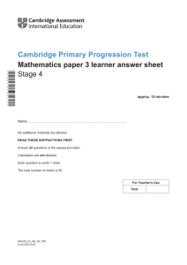 Cambridge Primary Progression Test - Mathematics 2018 Stage 4 - Answer Sheet