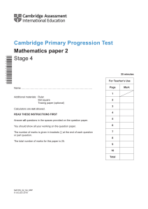 Cambridge Primary Progression Test - Mathematics 2018 Stage 4 - Paper 2 Question