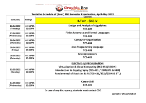 TENTATIVE SCHEDULE OF EVEN MID SEM APR-MAY 2022