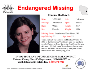 Teresa Halbach Missing Person Poster 11/02/2005