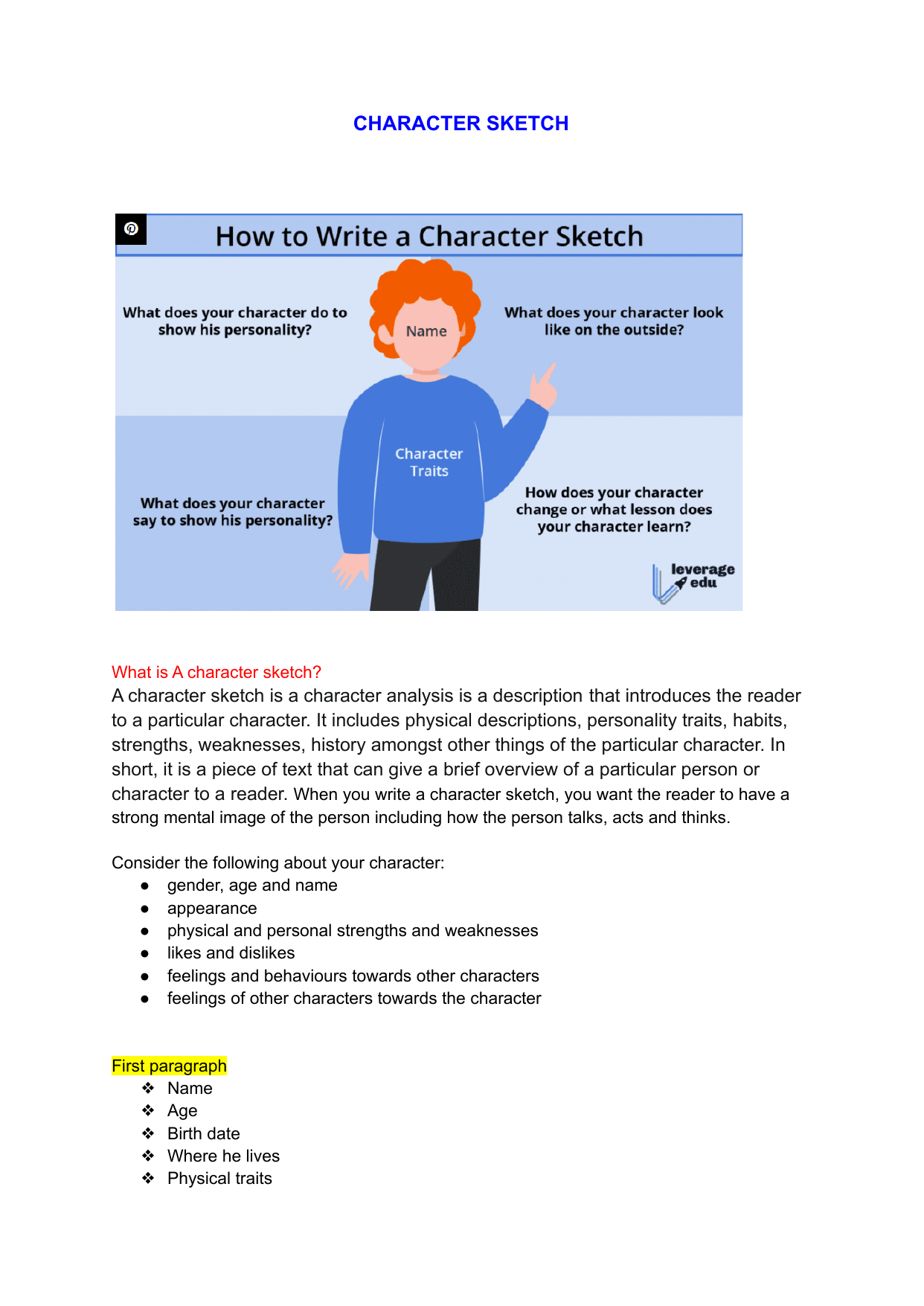 Creating a Character Profile Template | Creative Writing