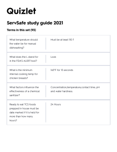 ServSafe study guide 2021 Flashcards | Quizlet
