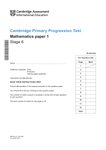 2018 Cambridge Primary Progression Test Maths Stage 6 QP Paper 1 tcm