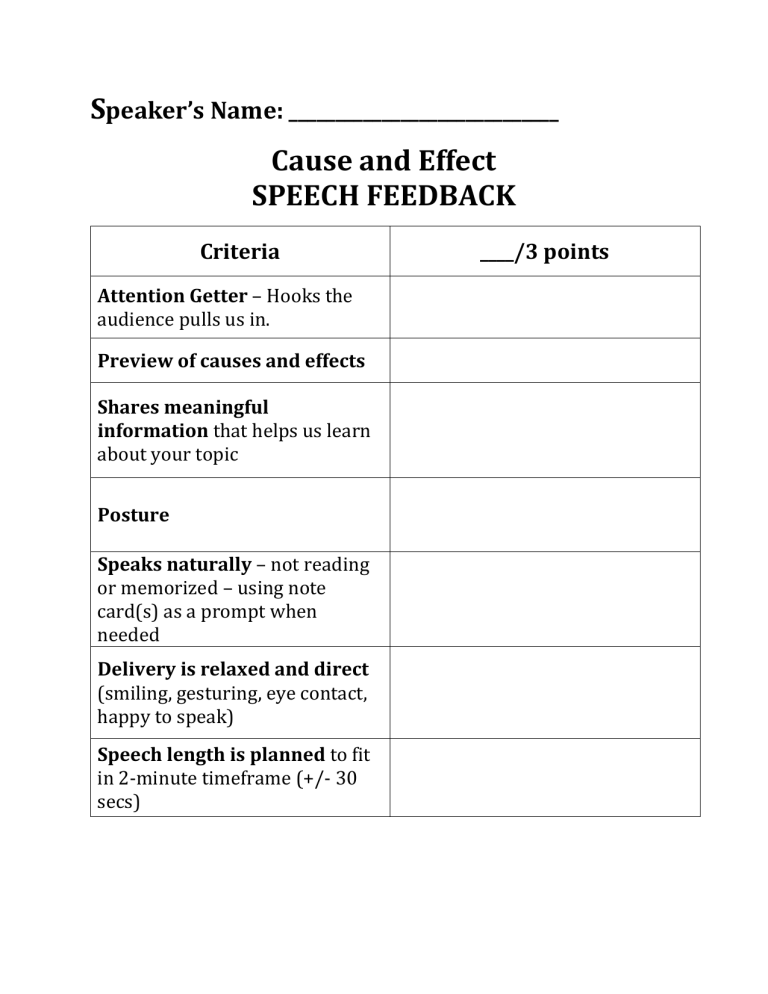 cause and effect essay rubric