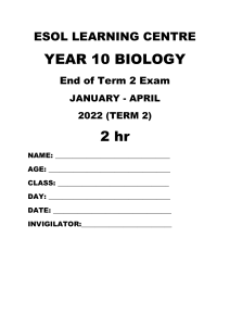 Term 2 Year 10 Biology Exam Paper