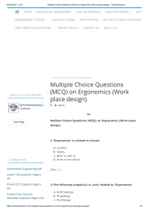 Multiple Choice Questions (MCQ) on Ergonomics (Work place design) - Scholarexpress