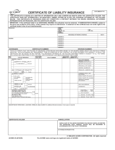 Insurance Certificate - Accord Sample