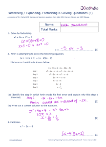 Algebra-F-Factorising-Expanding-Factorising-Solving-Quadratics-v3-SOLUTIONS 