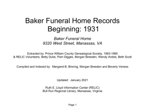 Baker Funeral Home Records 1931