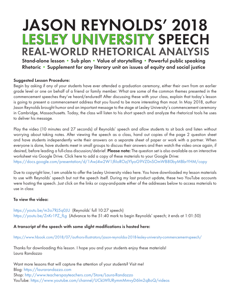 rhetorical analysis jason reynolds lesley university speech quizlet