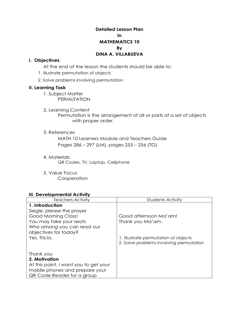 Detailed Lesson Plan In Mathematics 10 1