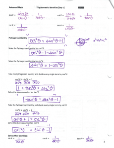 Trig Identities Notes and HW Packet SOLUTION KEY
