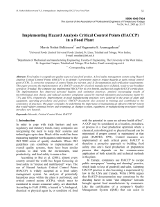 IMPLEMENTING HACCP IN FOOD PLANT