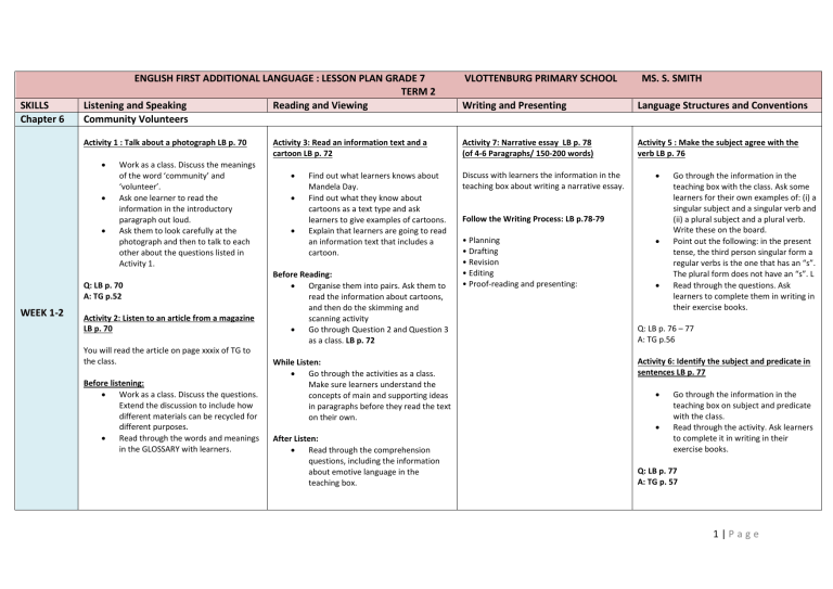 EFAL LESSON PLAN GRADE 7 TERM 2 2022