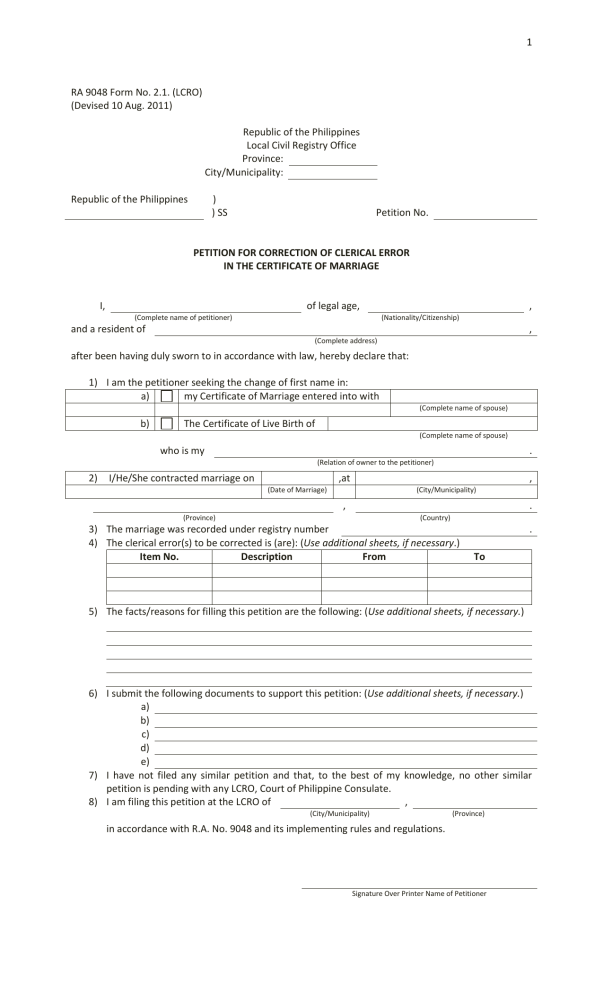 petition for correction of clerical error in marriage certificate