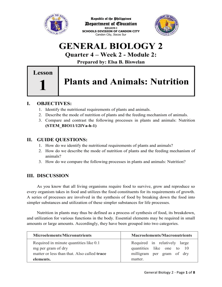 General-Biology-2 Q4 W2 M2 Plants-and-Animals-Nutrition (2)