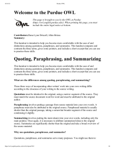 Purdue OWL - Quoting, Paraphrasing, and Summarizing