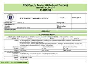 [Appendix 1A] RPMS Tool for Proficient Teachers SY 2021-2022 in the time of COVID-19