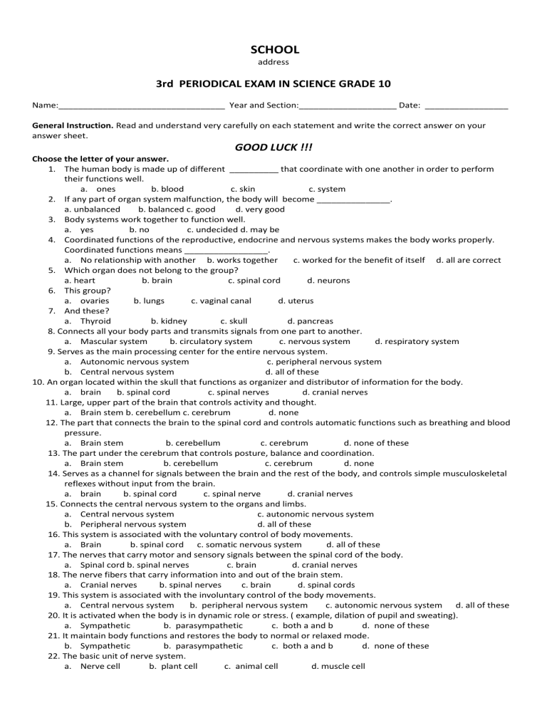 science grade 10 quarter 2 exam answer key