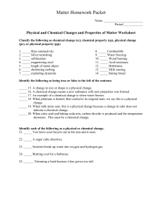 Matter Worksheet: Physical & Chemical Changes