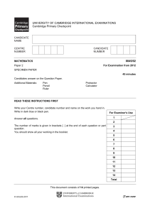 Cambridge Primary Checkpoint Maths Specimen Paper 2 2012