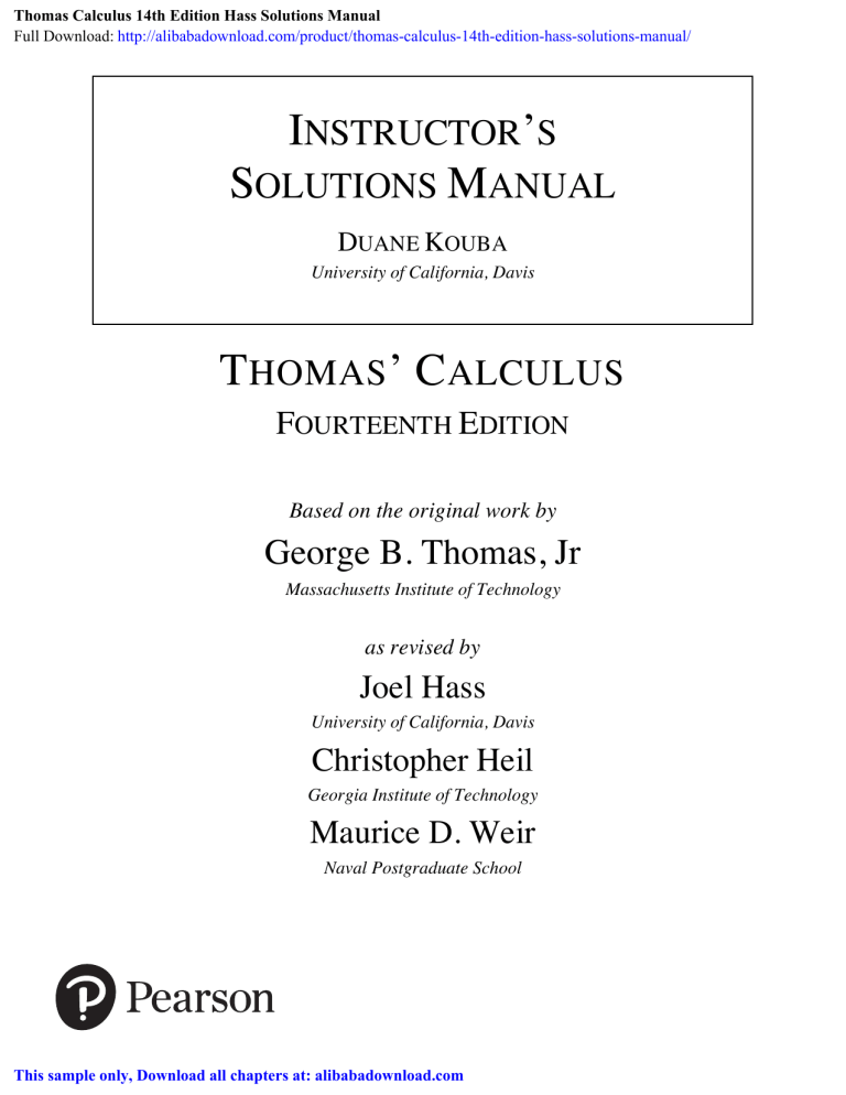 Thomas calculus 14th edition hass solutions manual