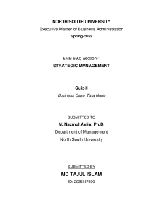 EMB690 TATA NANO Case Study Md Tajul Islam 2035137690