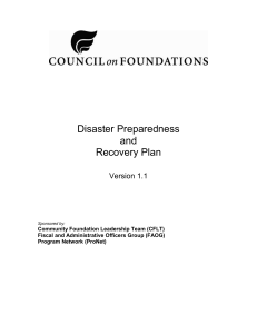 Council on Foundations Disaster Preparedness and Recovery Plan