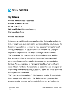 Career Readiness Syllabus: Course Overview & Objectives