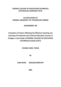 Evaluation of Factors Affecting the Effective Teaching and Learning of Vocational and Technical Educatio