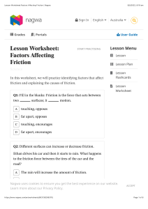 Lesson Worksheet:Factors Affecting Friction | Nagwa