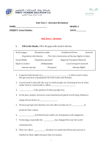 5th Grade Social Studies: Unit Test 3 Revision Worksheet