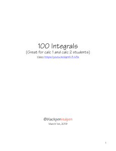 100 Integrals Worksheet for Calculus Students