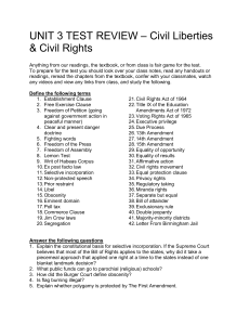 UNIT 3 TEST REVIEW – Civil Liberties & Civil Rights