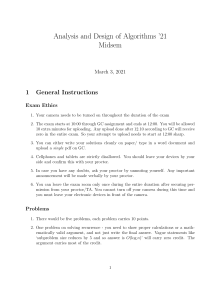 Algorithms Exam: Analysis & Design Midsem