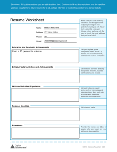 Resume Worksheet